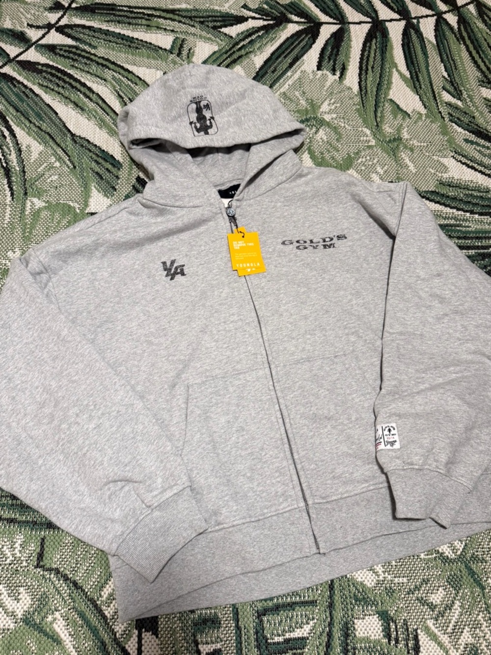 YoungLA Gold's Gym Throwback Gray Zip-Up Hooded Sweatshirt Mens XL NEW